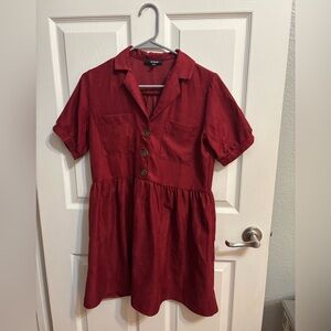 Burgundy Button Up Mini Dress